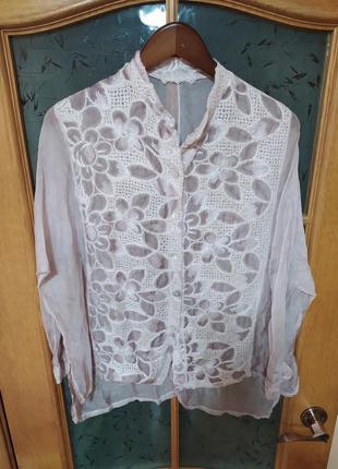 Шикарная невесомая итальянская блуза шелк и вискоза,р. l1 фото