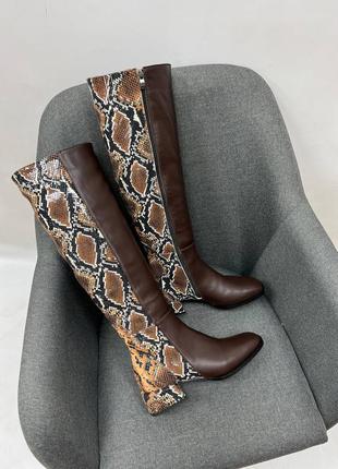 Ексклюзивні чоботи з натуральної італійської шкіри шоколад рептилія