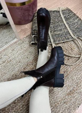 Эксклюзивные ботинки из натуральной итальянской кожи и замша шоколад2 фото