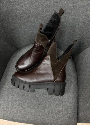Эксклюзивные ботинки из натуральной итальянской кожи и замша шоколад4 фото