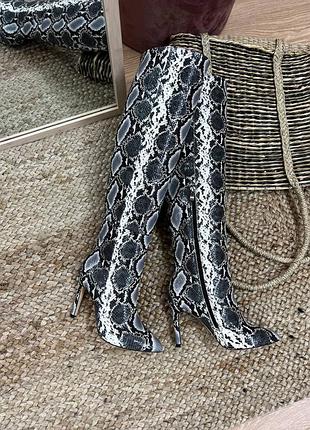 Эксклюзивные сапоги из натуральной итальянской кожи рептилия на шпильке крокуль