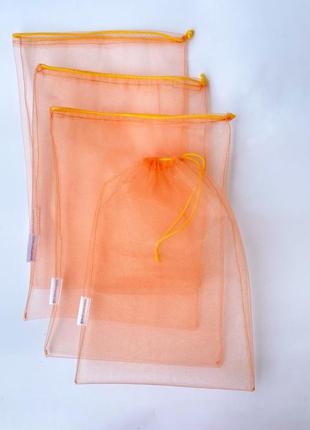 Экомешочки набор 4 шт, фруктовки, многоразовые тканевые пакеты, мешочки для продуктов,...