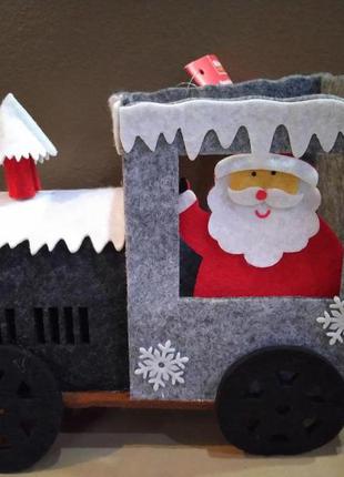 Барвисті новорічні паровози з сантою з фетру melinera для подарунків і частування.4 фото