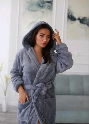 Жіночий махровий халат довгий сірий халат халат