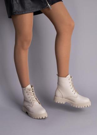 Кожаные бежевые ботинки на шнуровке,осень-зима5 фото
