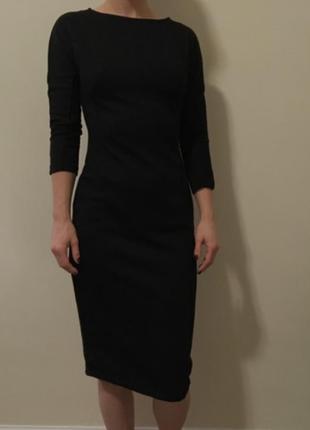 Женское черное платье миди zara футляр бандажное повседневное с рукавом зима весна осень1 фото
