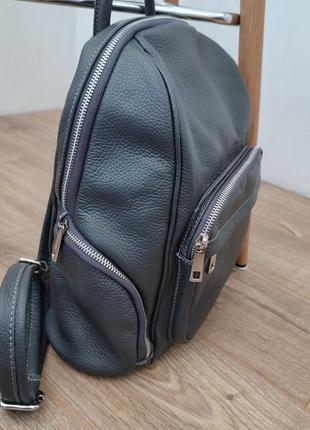 Шикарний базовий сірий рюкзак натуральна шкіра італія4 фото