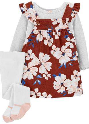 Красивый комплект-тройка с вельветовый сарафан реглан колготы для девочки carter's сша