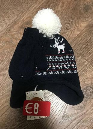 Набір шапка на флісі і рукавиці ovs на 6-9 місяців