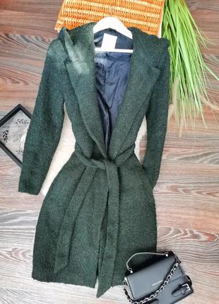 Зеленое изумрудное шерстяное пальто кимоно1 фото