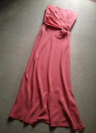 Шёлк натуральный 100% длинное платье в пол красивое персиковое
