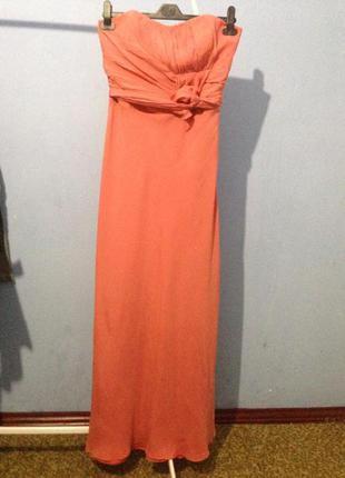 Шёлк натуральный 100% длинное платье в пол красивое персиковое2 фото
