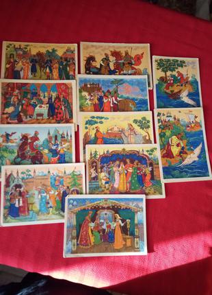 Набор винтажных открыток(11шт)-сказки пушкина.художник куркин.1966г1 фото