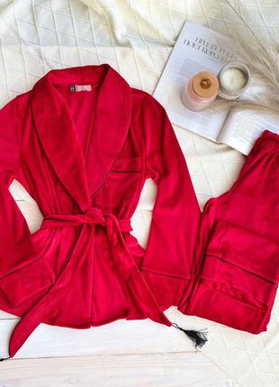 Велюровий комплект "шаль" для дому, піжама, пижама, домашний костюм кимоно/халат и брюки/бежевый домашний костюм халат штаны8 фото
