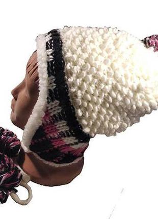 Детская зимняя шапка ушанка с бубоном на девочку 50-544 фото