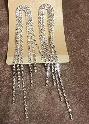 Серьги вечерние серебро сережки длинные1 фото