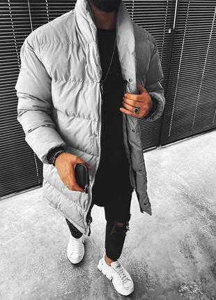 Пуховик куртка мужская удлиненная теплая серая турция / пуховік курточка чоловіча подовжена сіра2 фото