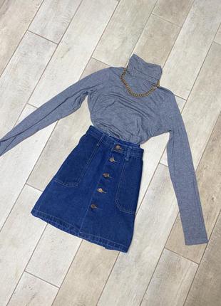 Короткая синяя джинсовая мини юбка,юбка на пуговицах(026)
