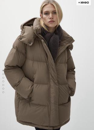Пуховик стьобаний з капюшоном куртка пухова massimo dutti оригінал