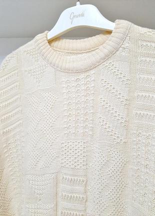 Красивый джемпер мужской белій - молочный свитер ажурный вязаный демисезон зима5 фото
