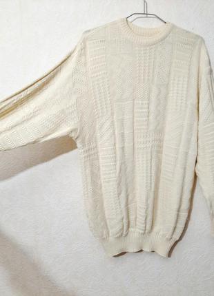 Красивий джемпер чоловічий білий молочний ажурний светр в'язаний демисезон зима