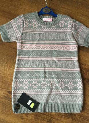 Кофта для девочки в сером цвете на короткий рукав