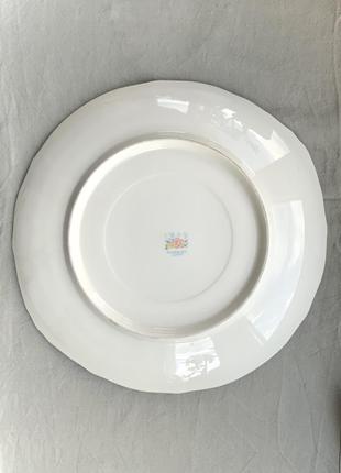 Блюдо керамика белая глина япония винтаж тарелка форма круг цвет голубой белый цветы птицы посуда5 фото