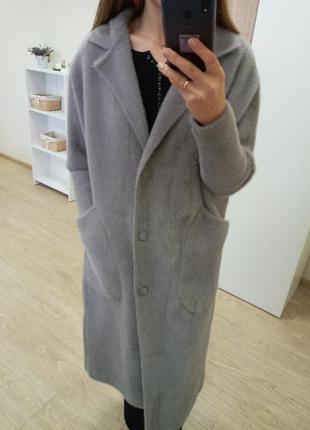 Стильное теплое пальто,кардиган,с воротником,накидка, альпака,размер 48-54.