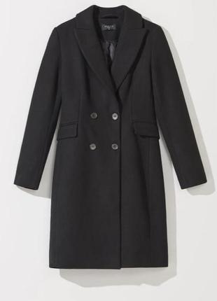 Черное двубортное шерстяное пальто mohito