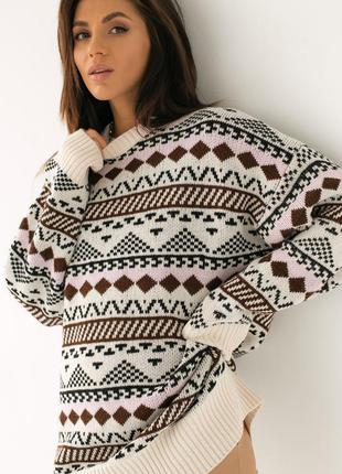 Стильний светр з геометричним візерунком оверсайз тренд туреччина