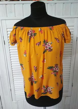 Блузка с открытыми плечиками штапель блузка в цветочный принт7 фото