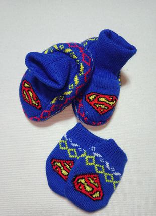 Дитячий набір царапки і шкарпетки superman. теплі шкарпетки superman. пінетки