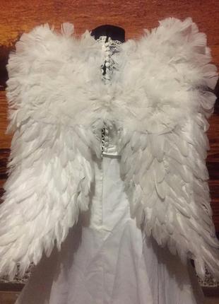 Большие маскарадные белые крылья ангела амура 70х60см +подарок3 фото