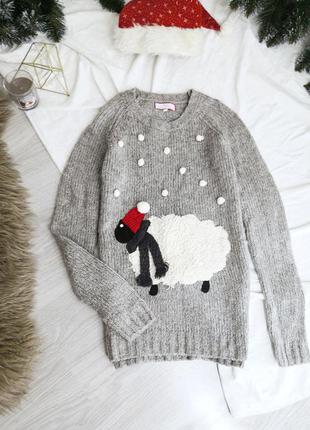 Мягкий серый свитер с новогодней овцой5 фото