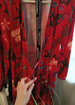 Ліквідація 🎉шикарну червону сукню міді на запах квітковий принт 11506 фото