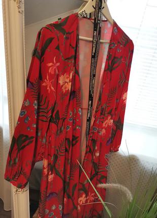 Ліквідація 🎉шикарну червону сукню міді на запах квітковий принт 11504 фото