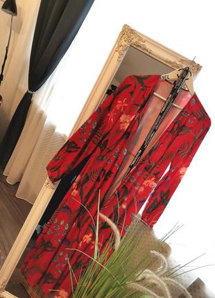 Ліквідація 🎉шикарну червону сукню міді на запах квітковий принт 1150