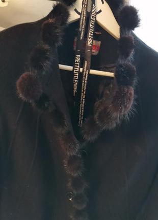 Ликвидация 🎉стильное кашемировое черное зимнее пальто с мехом норки4 фото