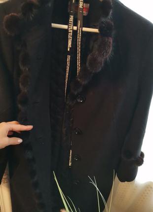 Ликвидация 🎉стильное кашемировое черное зимнее пальто с мехом норки5 фото