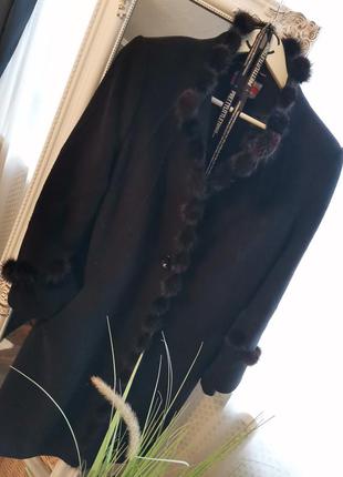 Ликвидация 🎉стильное кашемировое черное зимнее пальто с мехом норки2 фото