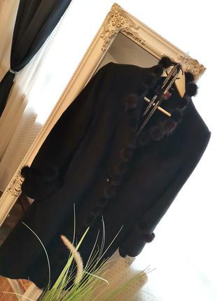 Ликвидация 🎉стильное кашемировое черное зимнее пальто с мехом норки7 фото