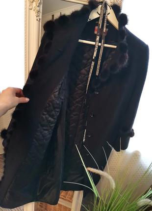 Ликвидация 🎉стильное кашемировое черное зимнее пальто с мехом норки6 фото
