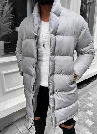 Пуховик куртка мужская удлиненная теплая серая турция / пуховік курточка чоловіча подовжена сіра5 фото