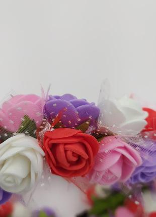 Віночок на голову, обруч для волосся, квіти рози: білі, рожеві, червоні, фіолет. український ободок2 фото