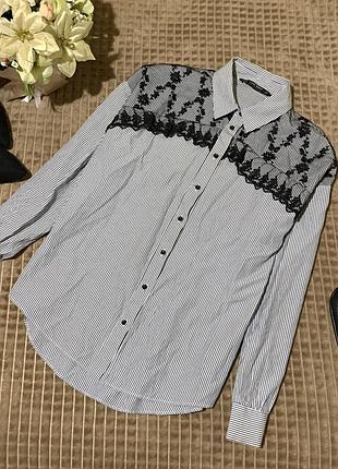 Стильна сорочка в смужку з мереживом zara