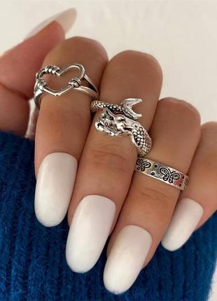 Набор регулируемых колец из s925 пробой серебра с русалкой сердцем бабочками, унисекс кольцо, подарок, украшения, акция скидка