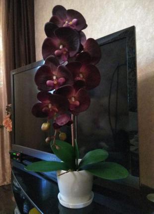 Шикарная орхидея фаленопсис искусственная композиция в горшке. силикон качество высокое