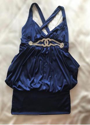 Темно синее вечернее платье с болеро на бретельках с открытой спиной1 фото