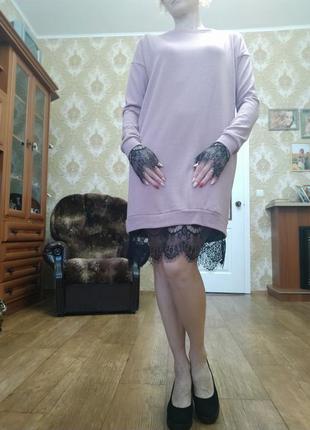 Ніжна сукня з трикотажу ангора з мереживом3 фото