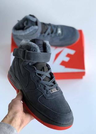 Зимние кроссовки nike air force mid grey на меху5 фото